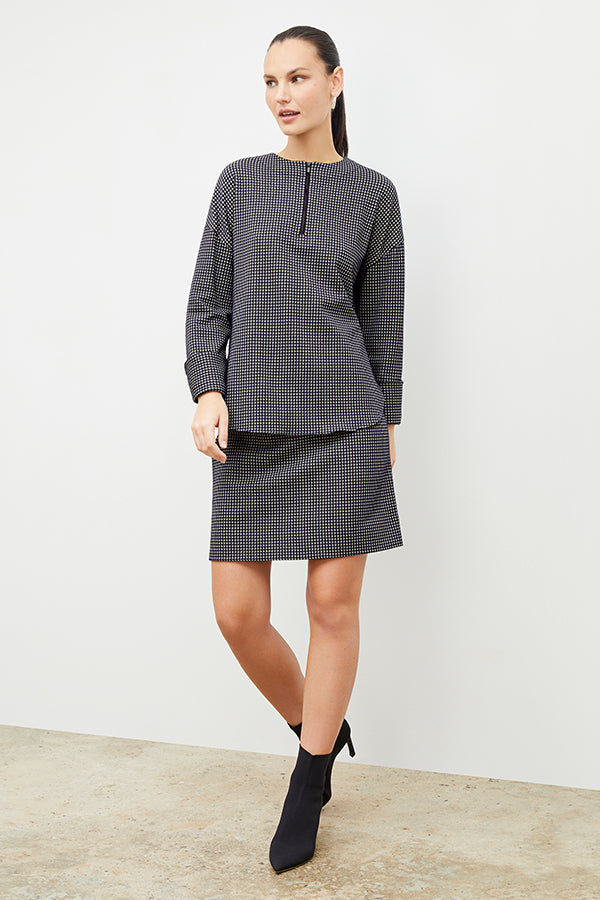 Whitney Skirt - Stretch Houndstooth :: Black / White