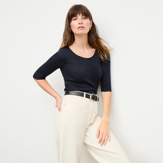 Soyoung T-Shirt - Ribbed Pima Cotton :: Galaxy Blue