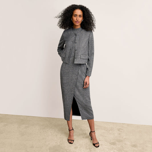 Aniya Crop Jacket - Crosshatch Suiting :: Black/White