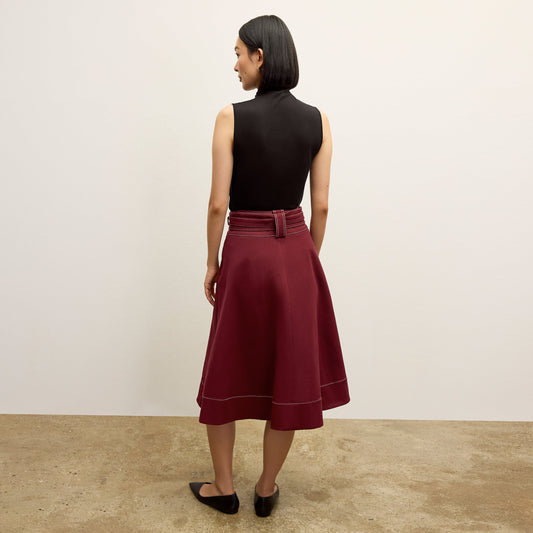Bodhi Skirt - Contrast Stitch Eco Better Than Denim :: Berry Jam